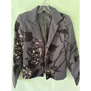 Linda Allard‎ Ellen Tracy Floral Blazer Petite 0 Dark Gray Jacket